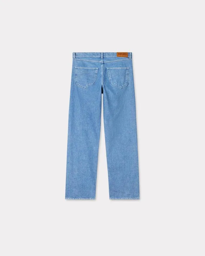 Men ASAGAO Straight Cropped Jeans In Japanese Denim Stone Bleached Blue Denim Kenzo Pants And Shorts