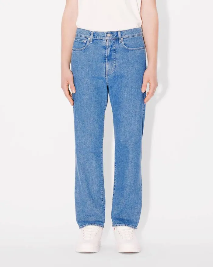 Men ASAGAO Straight Cropped Jeans In Japanese Denim Stone Bleached Blue Denim Kenzo Pants And Shorts