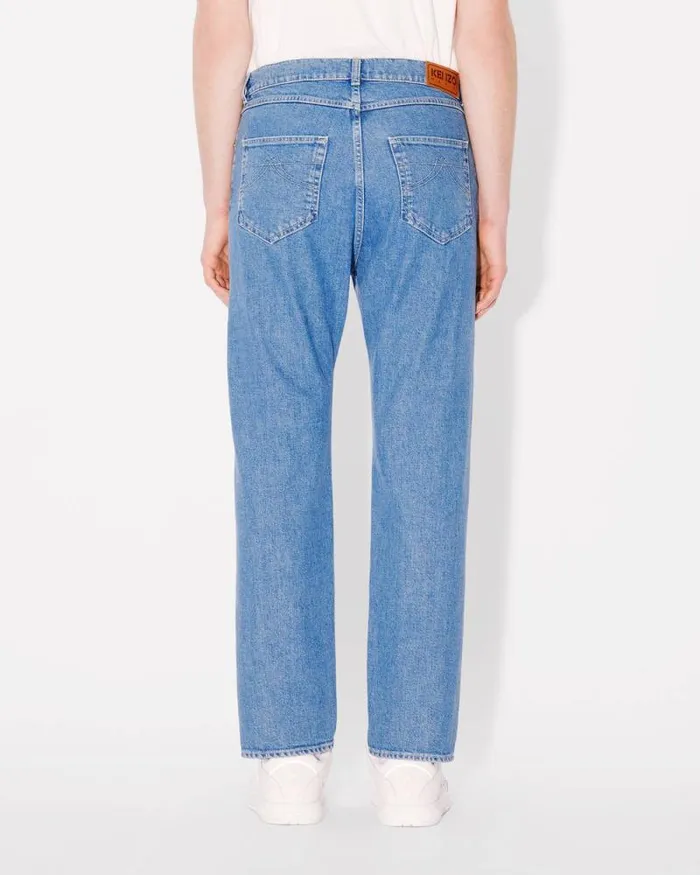 Men ASAGAO Straight Cropped Jeans In Japanese Denim Stone Bleached Blue Denim Kenzo Pants And Shorts