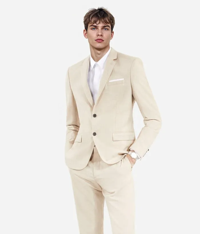 Men Beige Wool Suit Fitted Jacket THE KOOPLES Blazers and Suits
