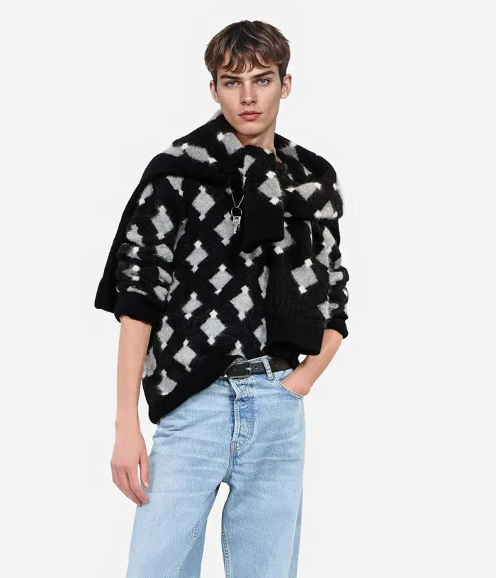 Men Black And Grey Wool And Alpaca Diamond Sweater THE KOOPLES Sweaters
