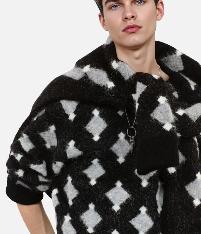 Men Black And Grey Wool And Alpaca Diamond Sweater THE KOOPLES Sweaters