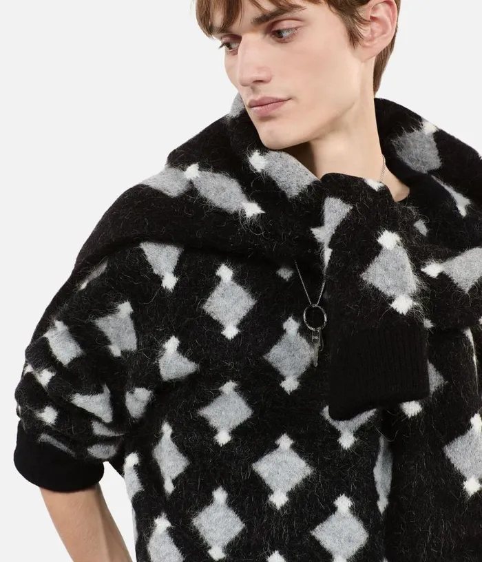 Men Black And Grey Wool And Alpaca Diamond Sweater THE KOOPLES Sweaters