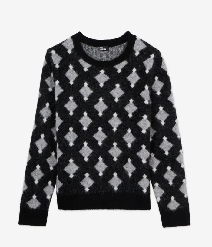 Men Black And Grey Wool And Alpaca Diamond Sweater THE KOOPLES Sweaters