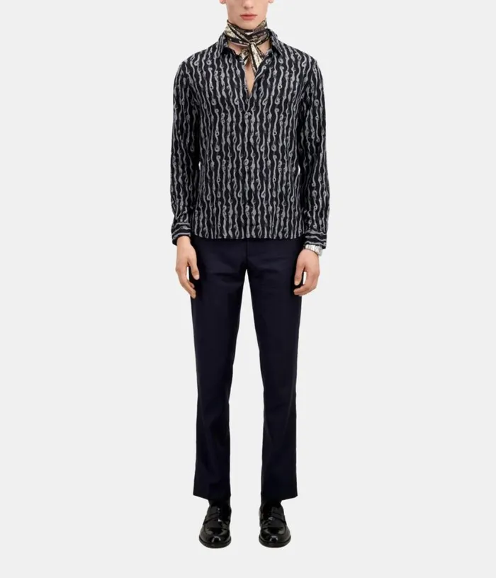 Men Black And White Snake Print Long Sleeve Shirt THE KOOPLES Shirts