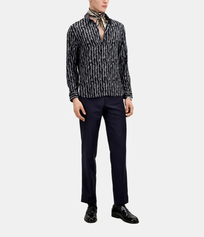 Men Black And White Snake Print Long Sleeve Shirt THE KOOPLES Shirts