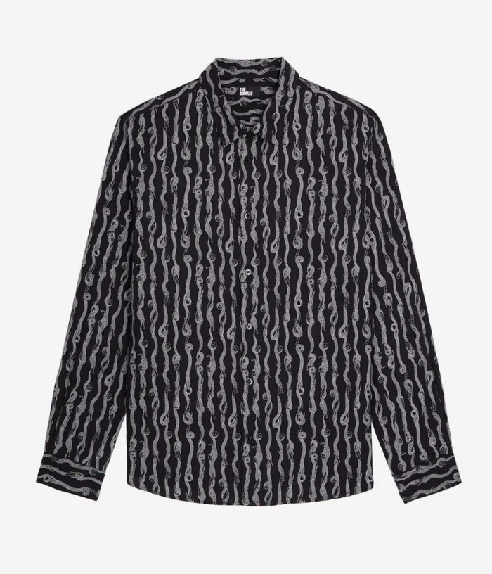 Men Black And White Snake Print Long Sleeve Shirt THE KOOPLES Shirts