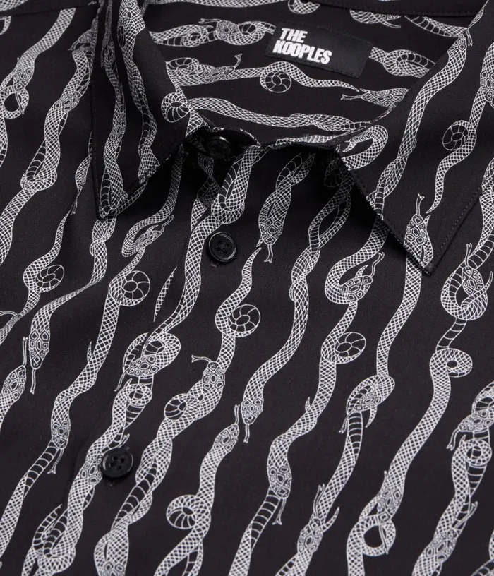 Men Black And White Snake Print Long Sleeve Shirt THE KOOPLES Shirts