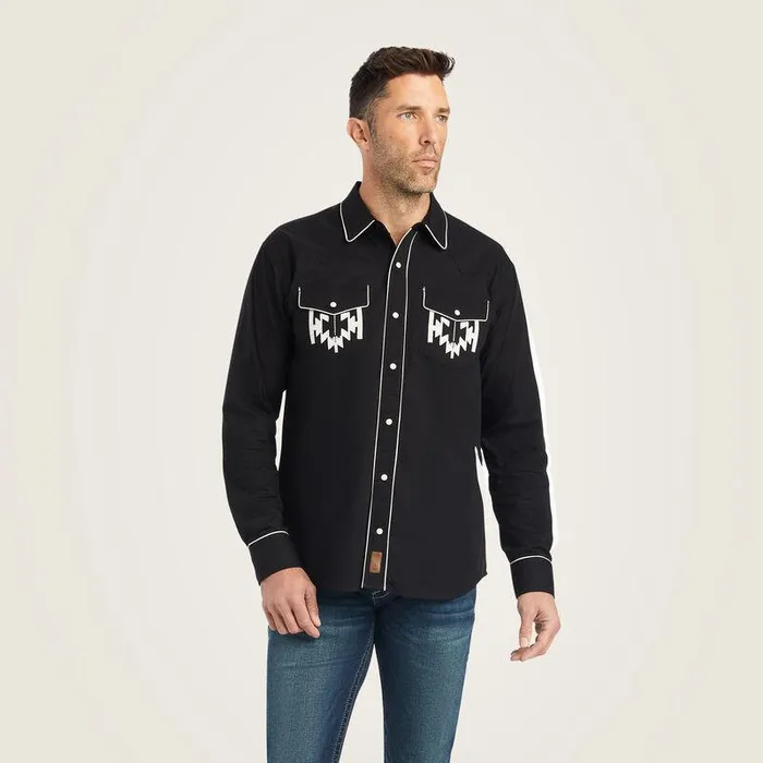 Men Button Down Shirts Ariat Chimayo Retro Snap Shirt Black