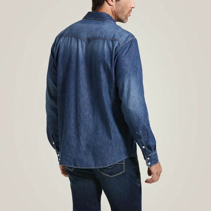 Men Button Down Shirts Ariat Denim Retro Fit Shirt Stone