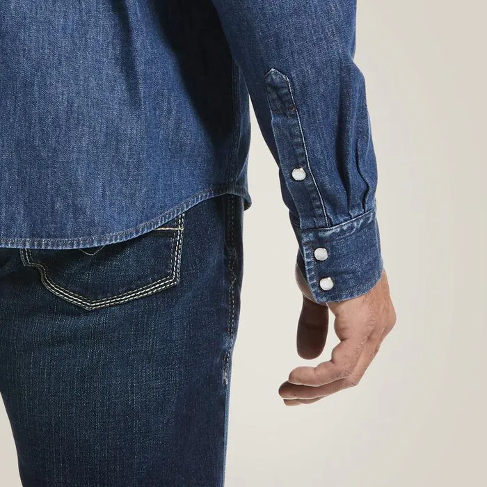 Men Button Down Shirts Ariat Denim Retro Fit Shirt Stone