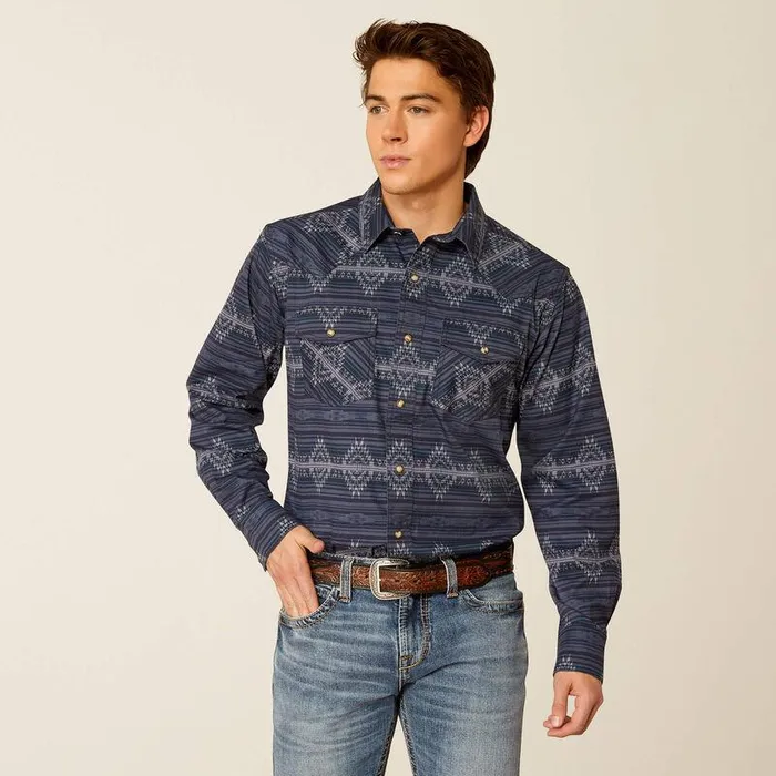 Men Button Down Shirts Ariat Haze Retro Fit Shirt Mood Indigo
