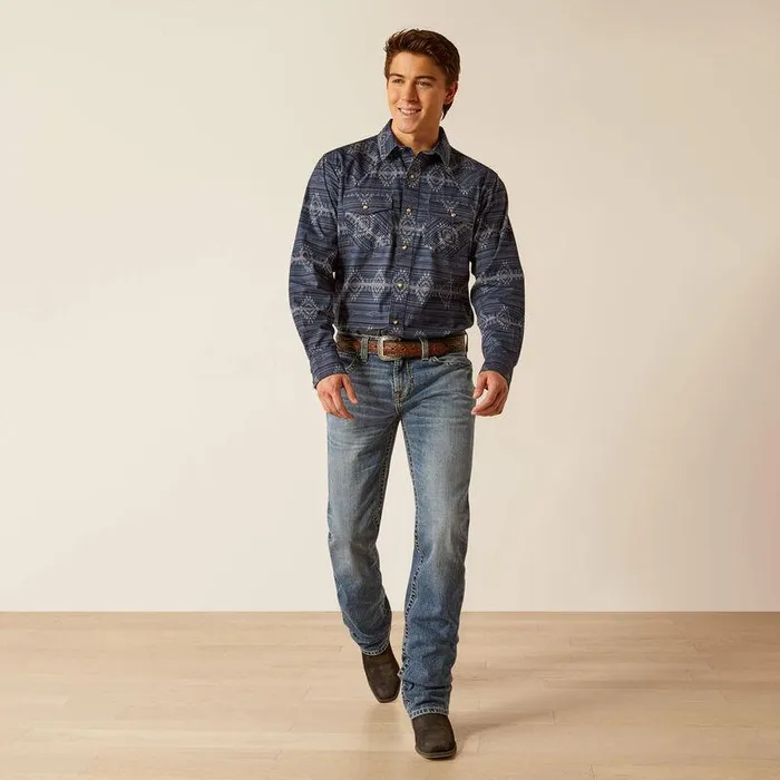 Men Button Down Shirts Ariat Haze Retro Fit Shirt Mood Indigo Men Button Down Shirts Ariat Haze Retro Fit Shirt Mood Indigo