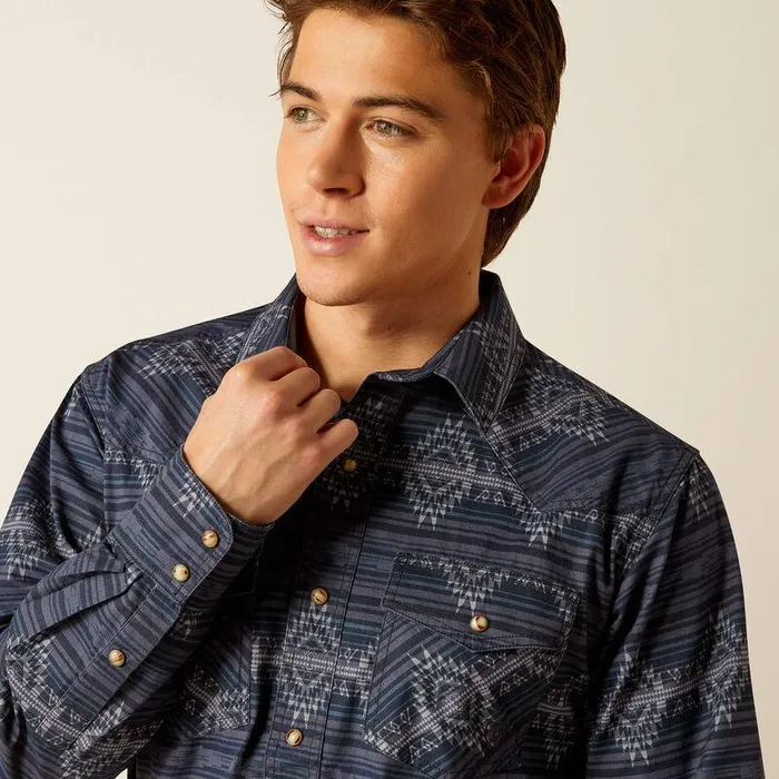Men Button Down Shirts Ariat Haze Retro Fit Shirt Mood Indigo Men Button Down Shirts Ariat Haze Retro Fit Shirt Mood Indigo