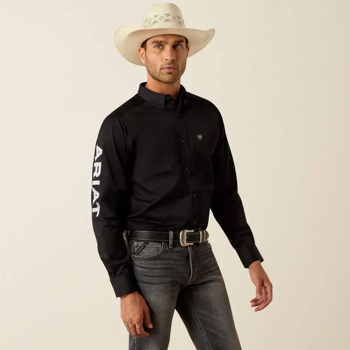 Men Button Down Shirts Ariat Team Logo Twill Classic Fit Shirt Blackgrey