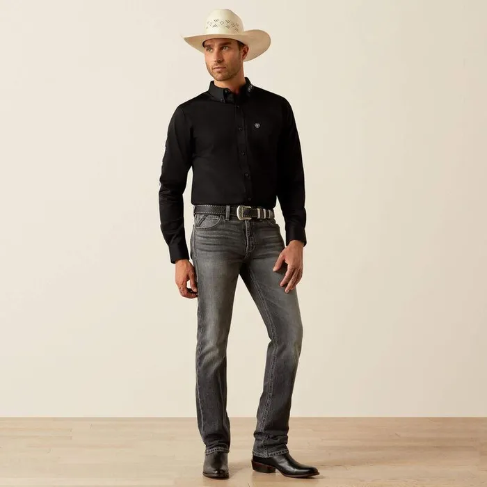 Men Button Down Shirts Ariat Team Logo Twill Classic Fit Shirt Blackgrey