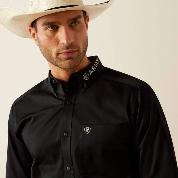 Men Button Down Shirts Ariat Team Logo Twill Classic Fit Shirt Blackgrey