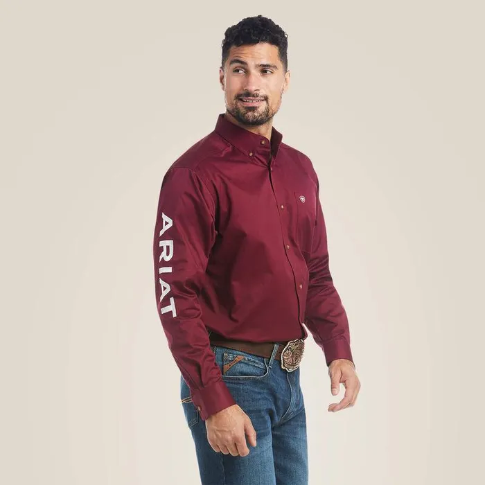 Men Button Down Shirts Ariat Team Logo Twill Classic Fit Shirt Burgundy