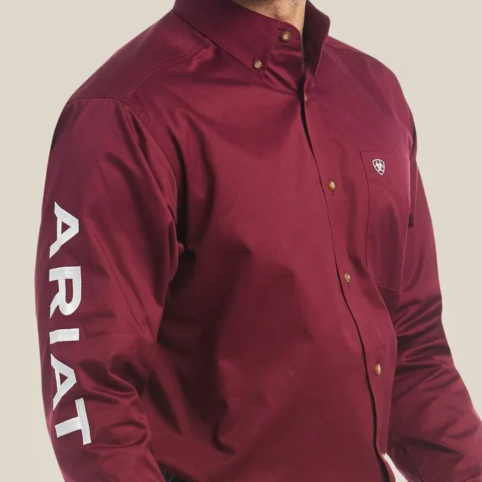 Men Button Down Shirts Ariat Team Logo Twill Classic Fit Shirt Burgundy