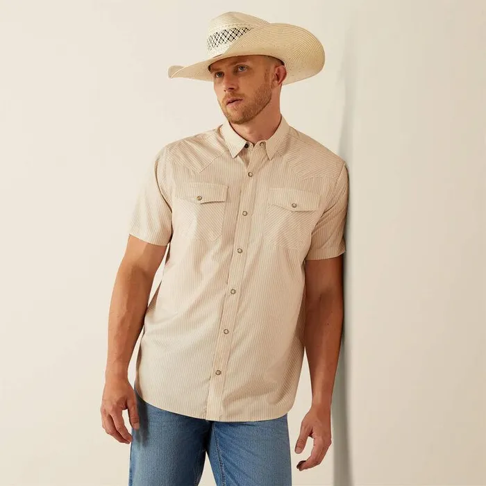 Men Button Down Shirts Ariat VentTEK Western Fitted Shirt Tan