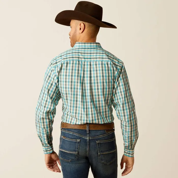 Men Button Down Shirts Ariat Wrinkle Free Gordie Fitted Shirt Teal Men Button Down Shirts Ariat Wrinkle Free Gordie Fitted Shirt Teal
