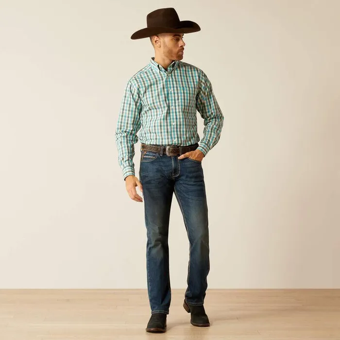 Men Button Down Shirts Ariat Wrinkle Free Gordie Fitted Shirt Teal Men Button Down Shirts Ariat Wrinkle Free Gordie Fitted Shirt Teal