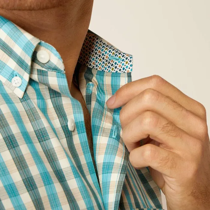Men Button Down Shirts Ariat Wrinkle Free Gordie Fitted Shirt Teal Men Button Down Shirts Ariat Wrinkle Free Gordie Fitted Shirt Teal