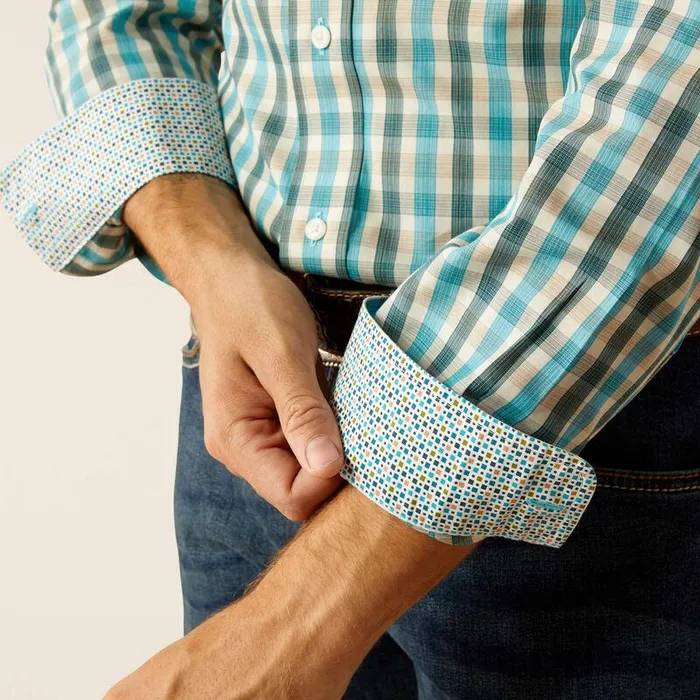 Men Button Down Shirts Ariat Wrinkle Free Gordie Fitted Shirt Teal Men Button Down Shirts Ariat Wrinkle Free Gordie Fitted Shirt Teal