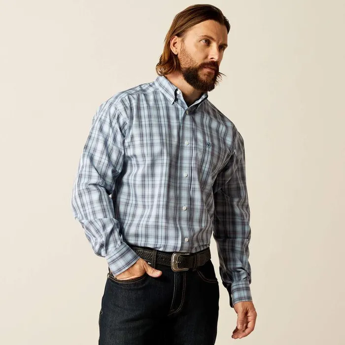 Men Button Down Shirts Ariat Wrinkle Free Lionel Classic Fit Shirt Light Blue