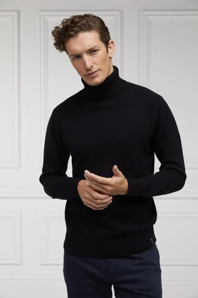 Men Byron Roll Neck Knit Black Holland Cooper Knitwear
