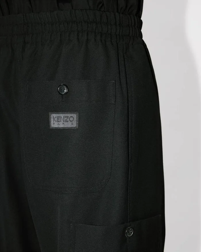 Men Cargo Jog Pants In Virgin Wool Black Kenzo Pants And Shorts