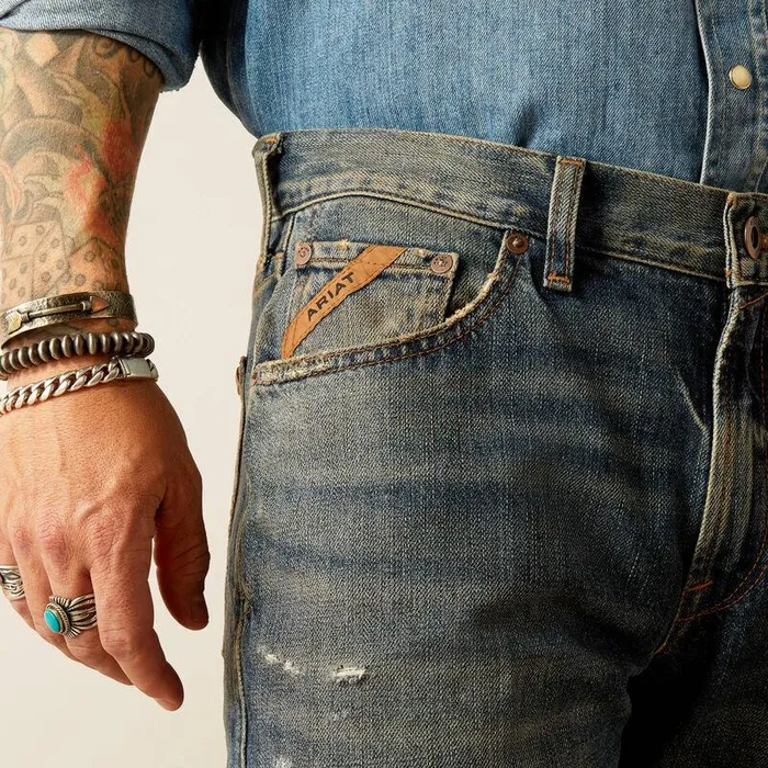 Men Denim Ariat M5 Straight Yellowstone Rider Straight Leg Jeans Medium Dirty