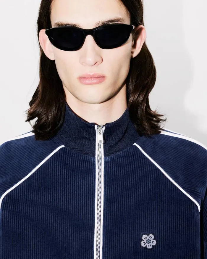 Men Embroidered Track Jacket In Velvet Midnight Blue Kenzo Jackets And Coats