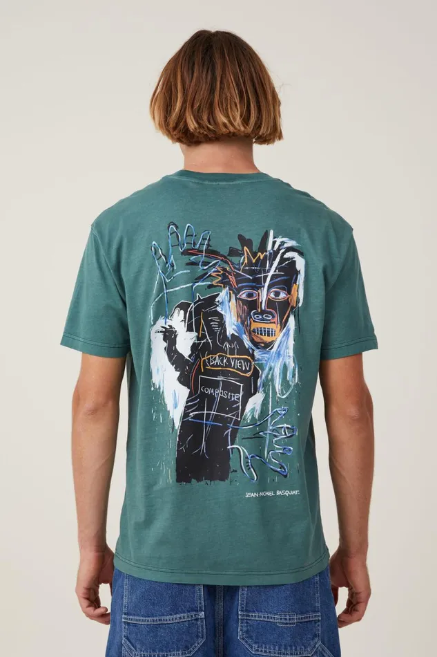 Men Graphic TShirts Cotton On Basquiat Loose Fit TShirt Lcn Bsq Pineneedle Greenportrait Of Hell