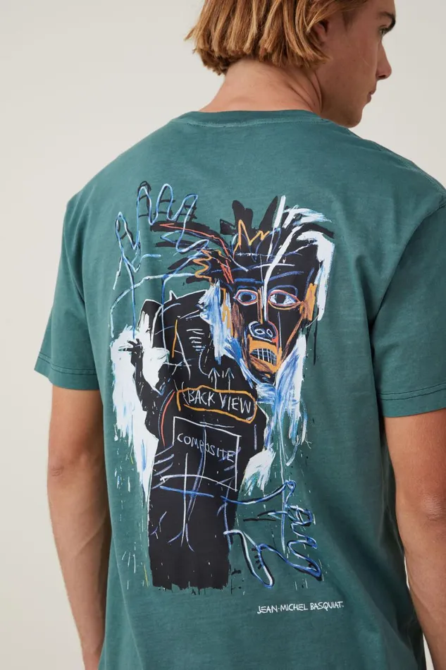 Men Graphic TShirts Cotton On Basquiat Loose Fit TShirt Lcn Bsq Pineneedle Greenportrait Of Hell