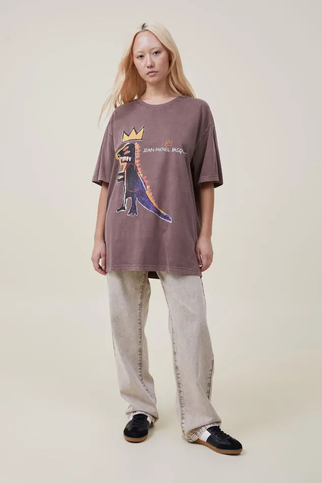 Men Graphic TShirts Cotton On Basquiat Loose Fit TShirt Lcn Bsq Woodchipdinosaur