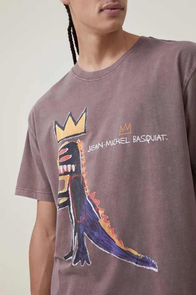 Men Graphic TShirts Cotton On Basquiat Loose Fit TShirt Lcn Bsq Woodchipdinosaur