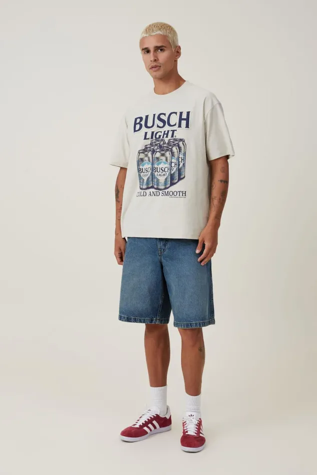 Men Graphic TShirts Cotton On Busch Light Loose Fit TShirt Lcn Bud Ivorybusch Lightsix Pack