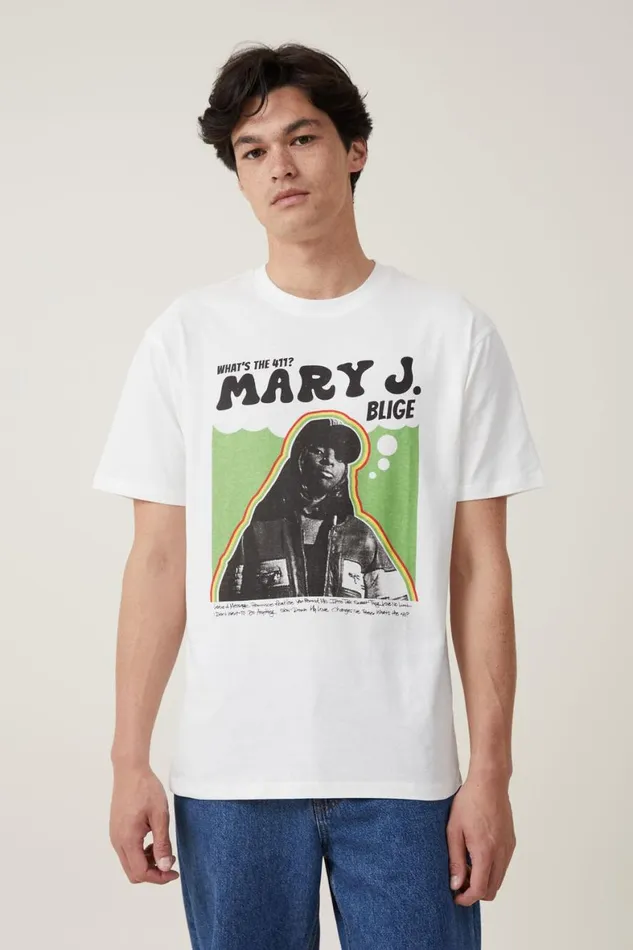 Men Graphic TShirts Cotton On Loose Fit Music TShirt Lcn Bra Vintage Whitemary J Bligerasta