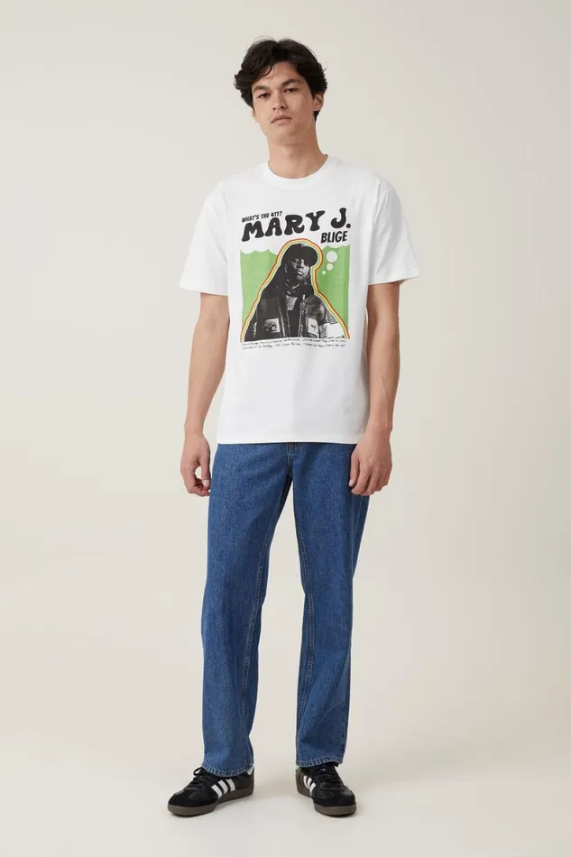 Men Graphic TShirts Cotton On Loose Fit Music TShirt Lcn Bra Vintage Whitemary J Bligerasta
