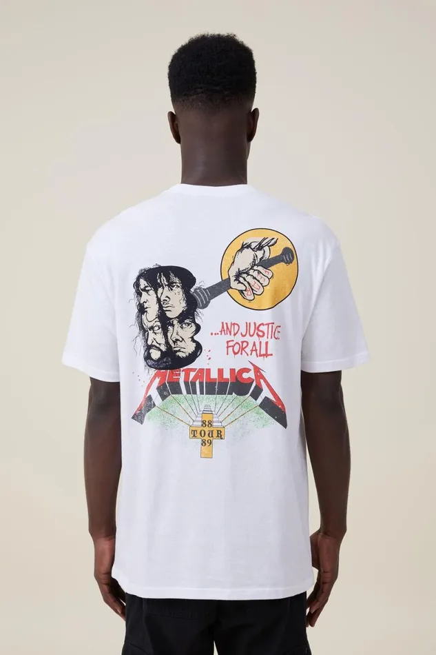 Men Graphic TShirts Cotton On Loose Fit Music TShirt Lcn Pro Whitemetallicajustice For All Tou