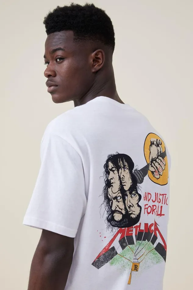 Men Graphic TShirts Cotton On Loose Fit Music TShirt Lcn Pro Whitemetallicajustice For All Tou