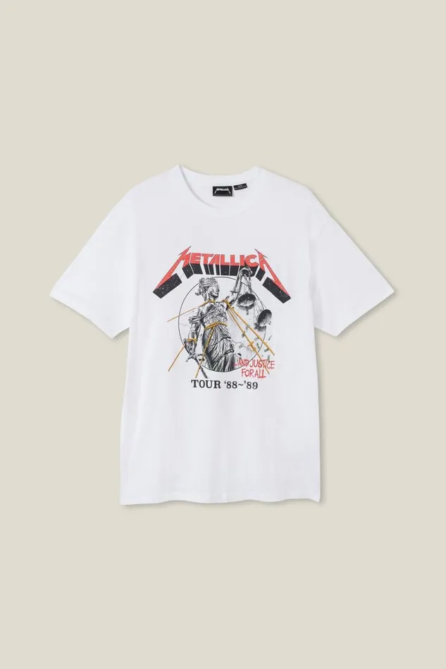 Men Graphic TShirts Cotton On Loose Fit Music TShirt Lcn Pro Whitemetallicajustice For All Tou