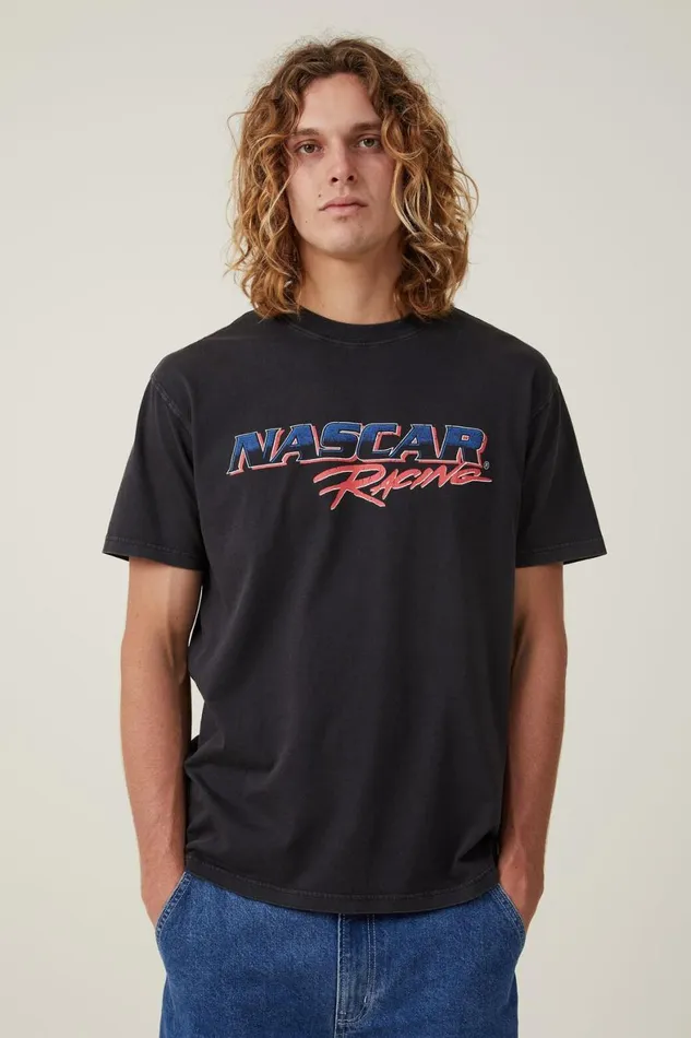 Men Graphic TShirts Cotton On Nascar Loose Fit TShirt Lcn Ncr Blackracing Logo