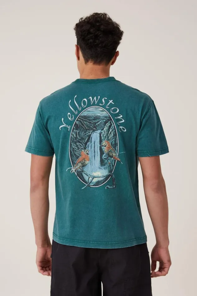 Men Graphic TShirts Cotton On Premium Loose Fit Art TShirt Evergreenyellowstone