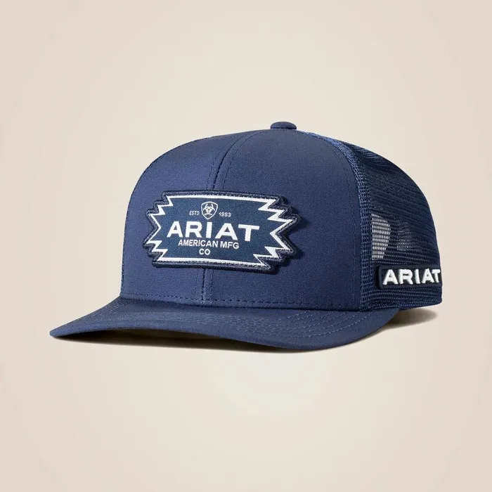 Men Hats and Caps Ariat Aztec Logo Patch Cap Blue