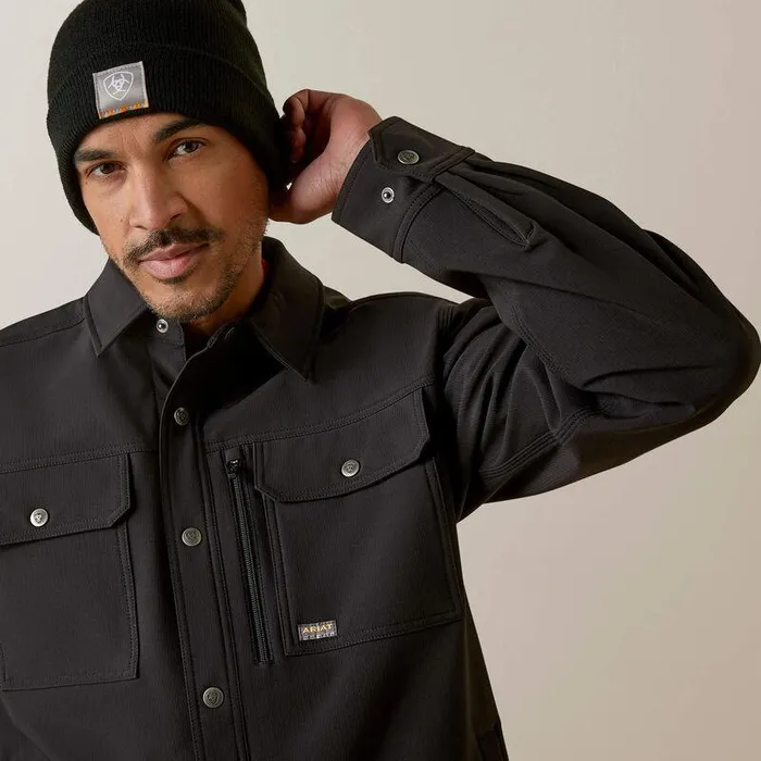 Men Jackets and Vests Ariat Rebar DuraStretch Utility Softshell Shirt Jacket Black