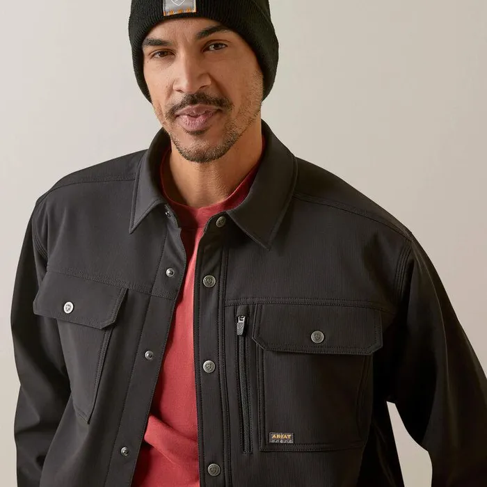 Men Jackets and Vests Ariat Rebar DuraStretch Utility Softshell Shirt Jacket Black