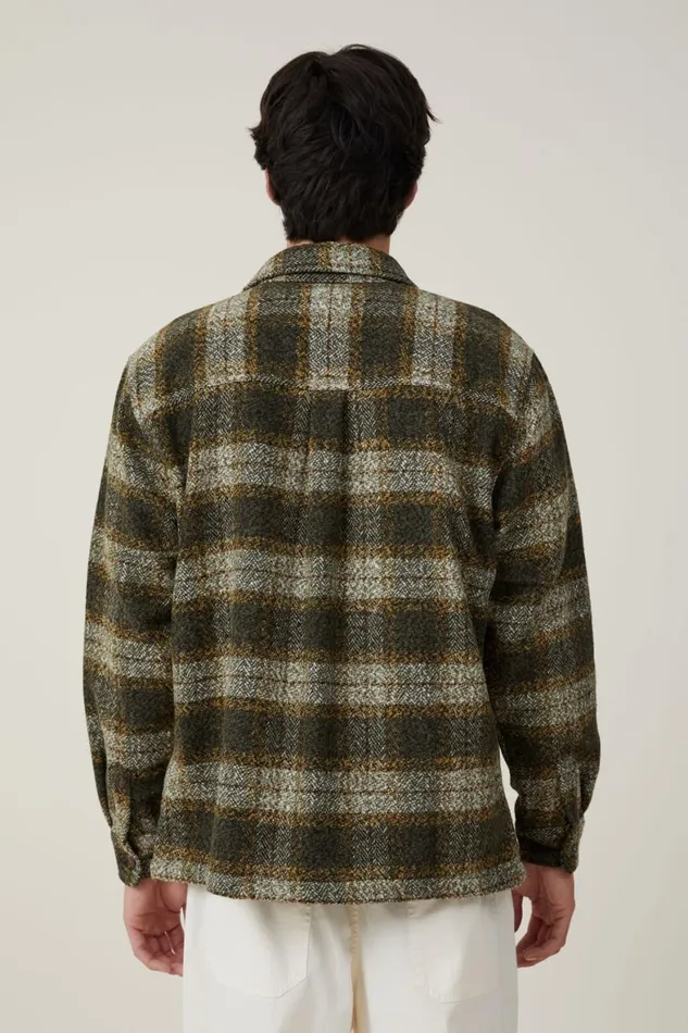 Men Jackets Cotton On Heavy Overshirt Dark Tan Plaid
