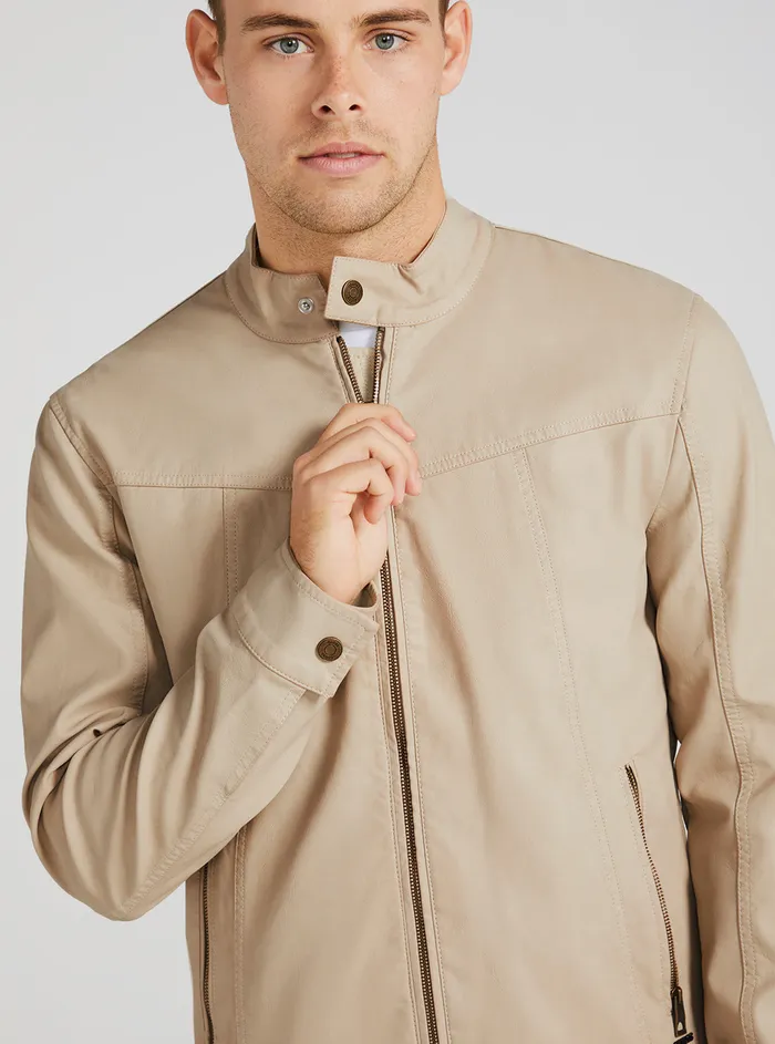 Men Jackets GUESS Beige Vintage Faux Leather Biker Jacket